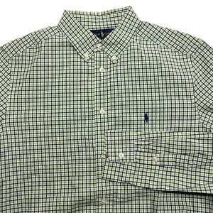 Ralph‎ Lauren Shirt Mens XL 18-20 Green Blue Plaid Long Sleeve